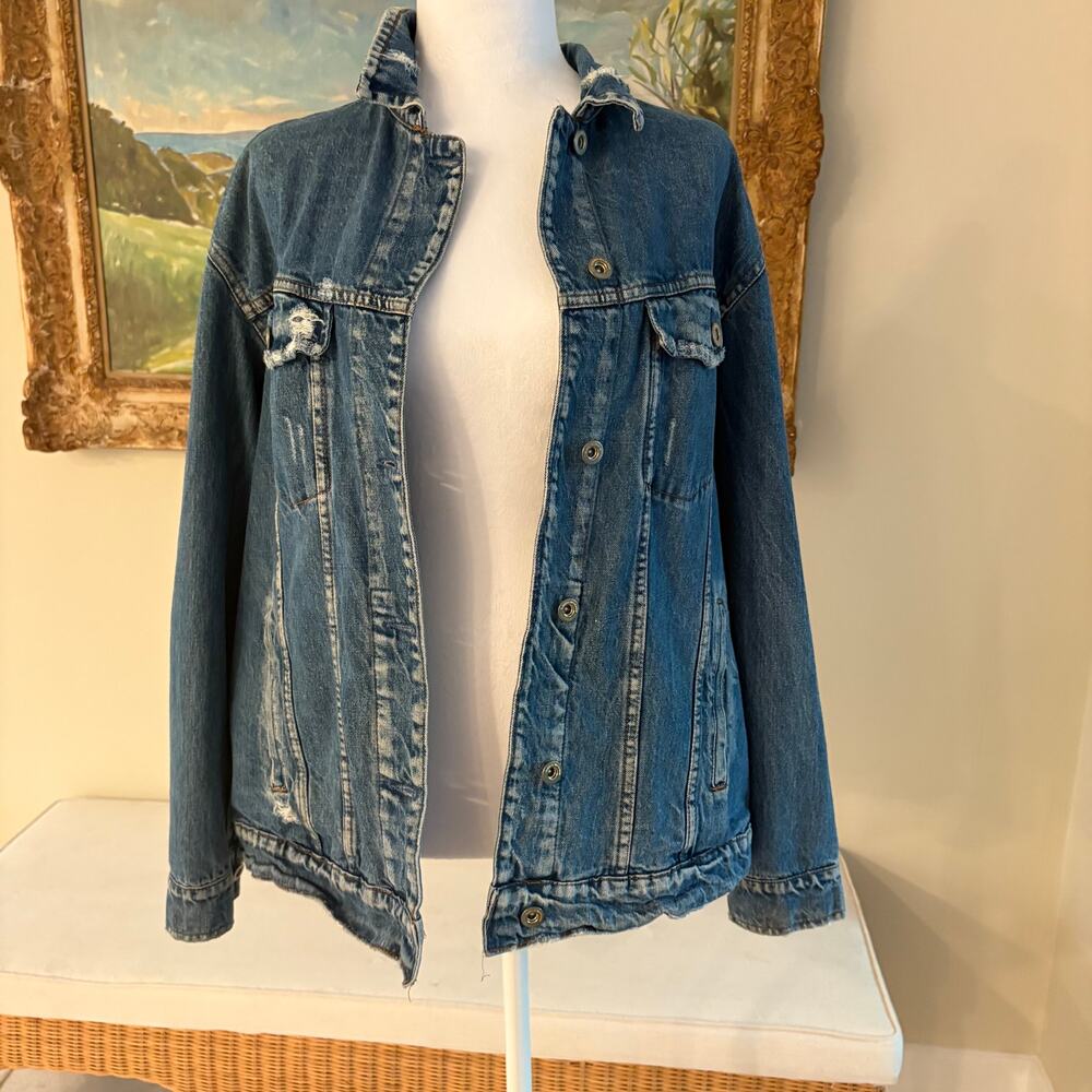 Zara Trafaluc Embroidered Oversized Boho Festival DenimJacket Medium - Picture 10 of 15